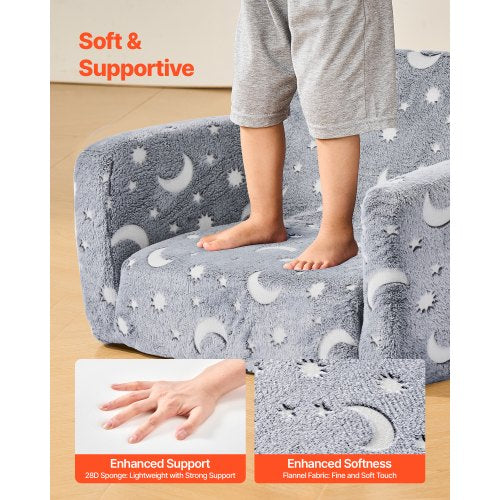 2-in-1 children's sofa foldable toddler sofa with armrests luminous M grey | EU
