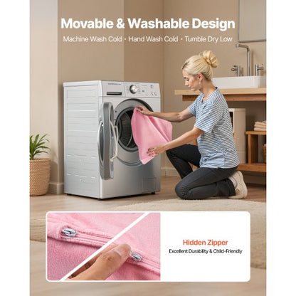 2-i-1 barnsoffa, hopfällbar mjuk soffa för småbarn med armstöd, tillverkad av 28D svamp och kort lugg, konverterbar fåtölj till solsäng, utfällbar barnsoffa för rolig lek eller bekväm avkoppling, M, rosa |  EU