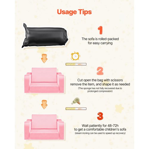 2-i-1 barnsoffa, hopfällbar mjuk soffa för småbarn med armstöd, tillverkad av 28D svamp och kort lugg, konverterbar fåtölj till solsäng, utfällbar barnsoffa för rolig lek eller bekväm avkoppling, M, rosa |  EU