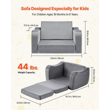 2-in-1 children's sofa foldable soft sofa with armrests armchair for sun lounger M gray | EU