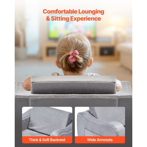 2-in-1 children's sofa foldable soft sofa with armrests armchair for sun lounger M gray | EU