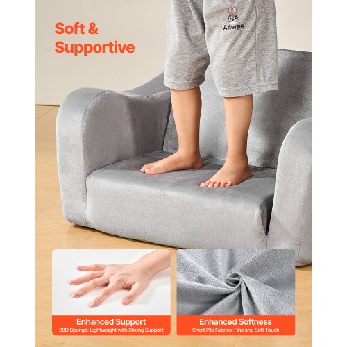 2-in-1 children's sofa foldable soft sofa with armrests armchair for sun lounger M gray | EU
