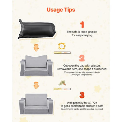 2-in-1 children's sofa foldable soft sofa with armrests armchair for sun lounger M gray | EU