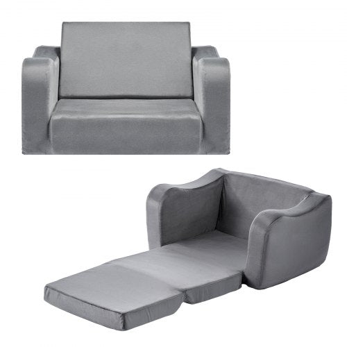2-in-1 children's sofa foldable soft sofa with armrests armchair for sun lounger M gray | EU