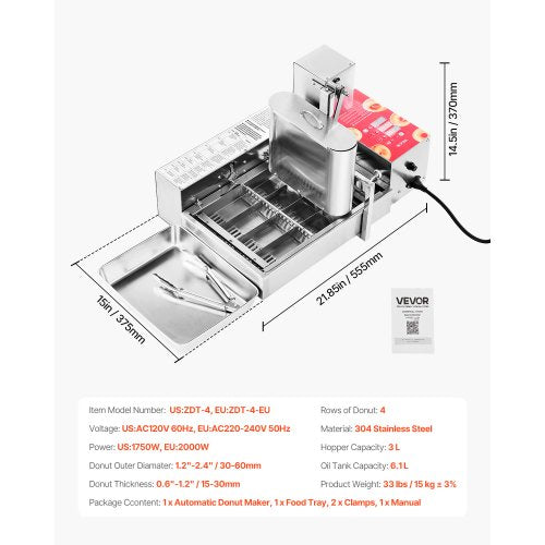 Kommerzielle automatische Donut-Maschine Donut-Maschine 4 Reihen 240 PCS/H | EU