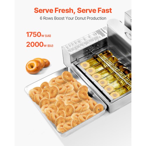 Kommerzielle automatische Donut-Maschine Donut-Maschine 6 Reihen 360 PCS/H | EU