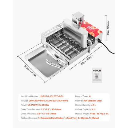 Kommerzielle automatische Donut-Maschine Donut-Maschine 6 Reihen 360 PCS/H | EU