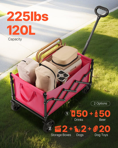 Hopfällbara vagnar 120L & 225LBS Heavy Duty hopfällbar trädgårdsvagn Rosa
