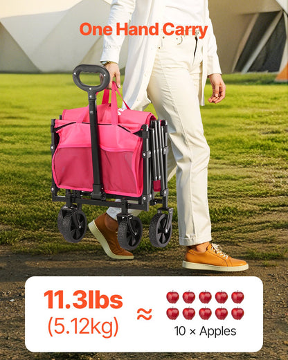Hopfällbara vagnar 120L & 225LBS Heavy Duty hopfällbar trädgårdsvagn Rosa