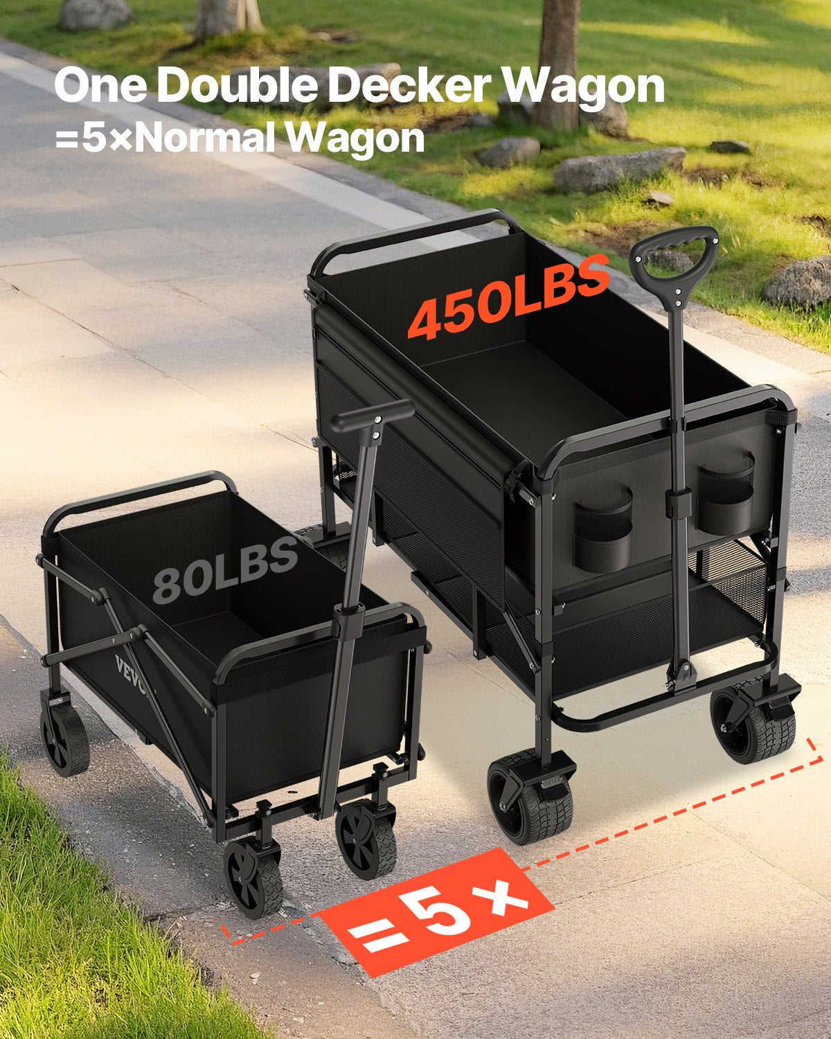 Double Decker Foldable 300L &amp; 450 lbs Heavy Duty Foldable Trolley