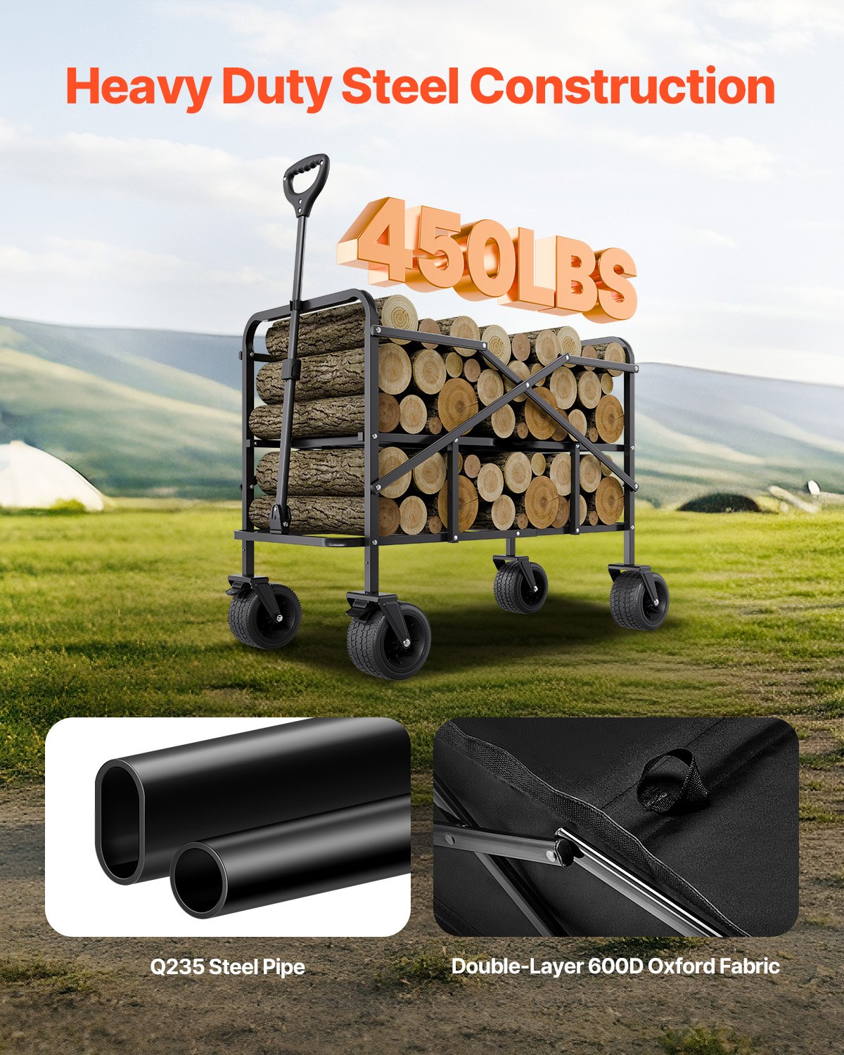 Double Decker Foldable 300L &amp; 450 lbs Heavy Duty Foldable Trolley