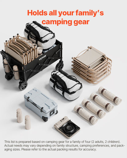 Folding Carts 120L &amp; 225LBS Heavy Duty Folding Garden Cart Black