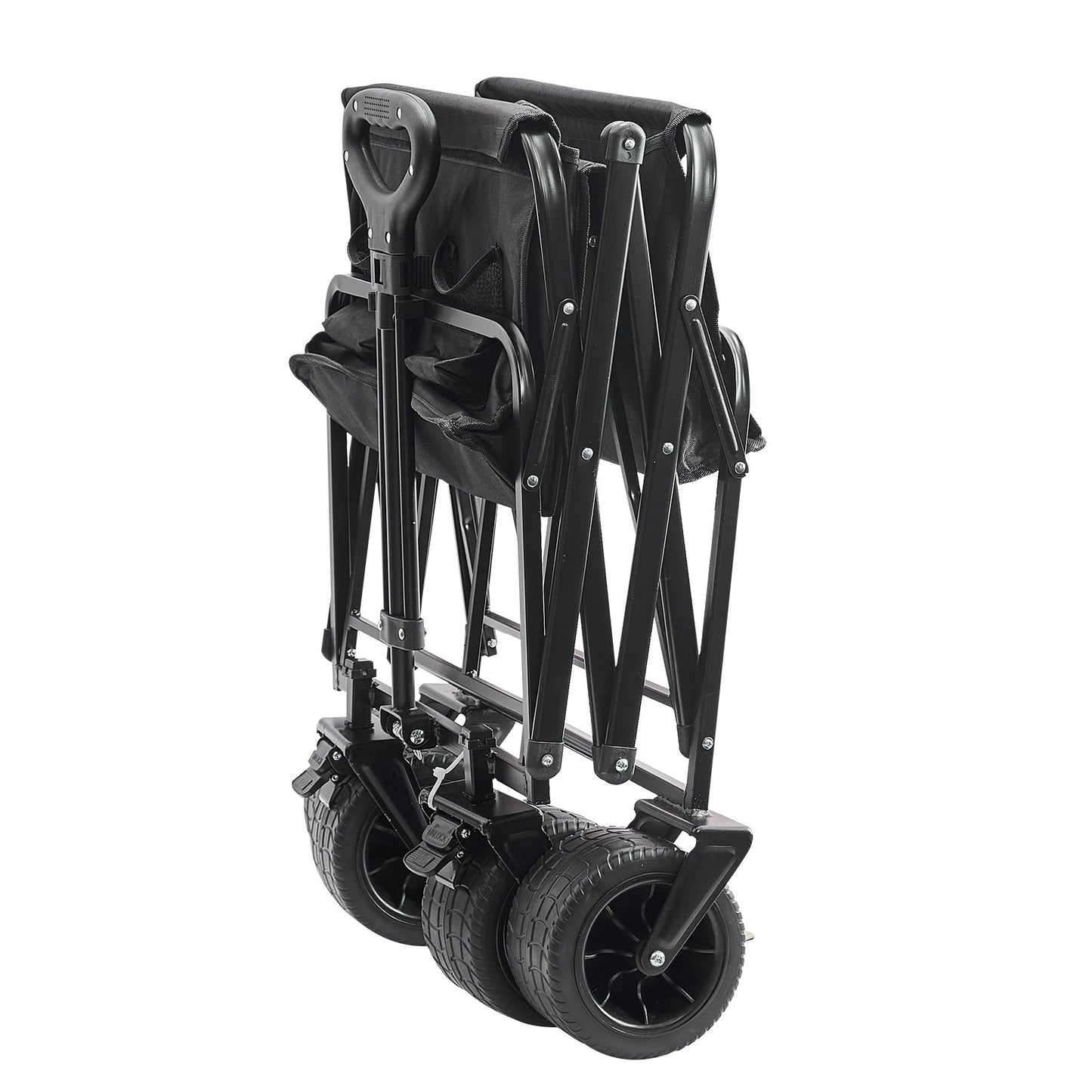 Foldable Folding Cart, 3 cu.ft Beach Cart Wagon with All-Terrain Wheels, Heavy Duty Folding Cart 350 lbs Weight Capacity with Drink Holder, Sports Cart for Camping, Shopping, Garden