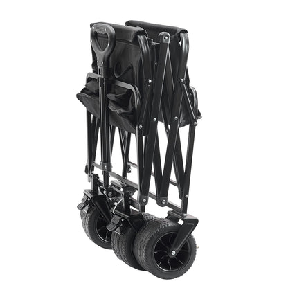 Foldable Folding Cart, 3 cu.ft Beach Cart Wagon with All-Terrain Wheels, Heavy Duty Folding Cart 350 lbs Weight Capacity with Drink Holder, Sports Cart for Camping, Shopping, Garden