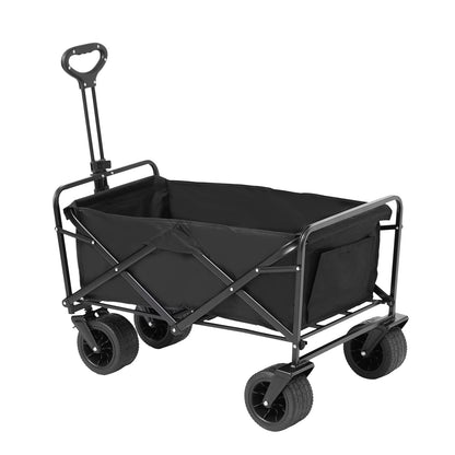 Foldable Folding Cart, 3 cu.ft Beach Cart Wagon with All-Terrain Wheels, Heavy Duty Folding Cart 350 lbs Weight Capacity with Drink Holder, Sports Cart for Camping, Shopping, Garden