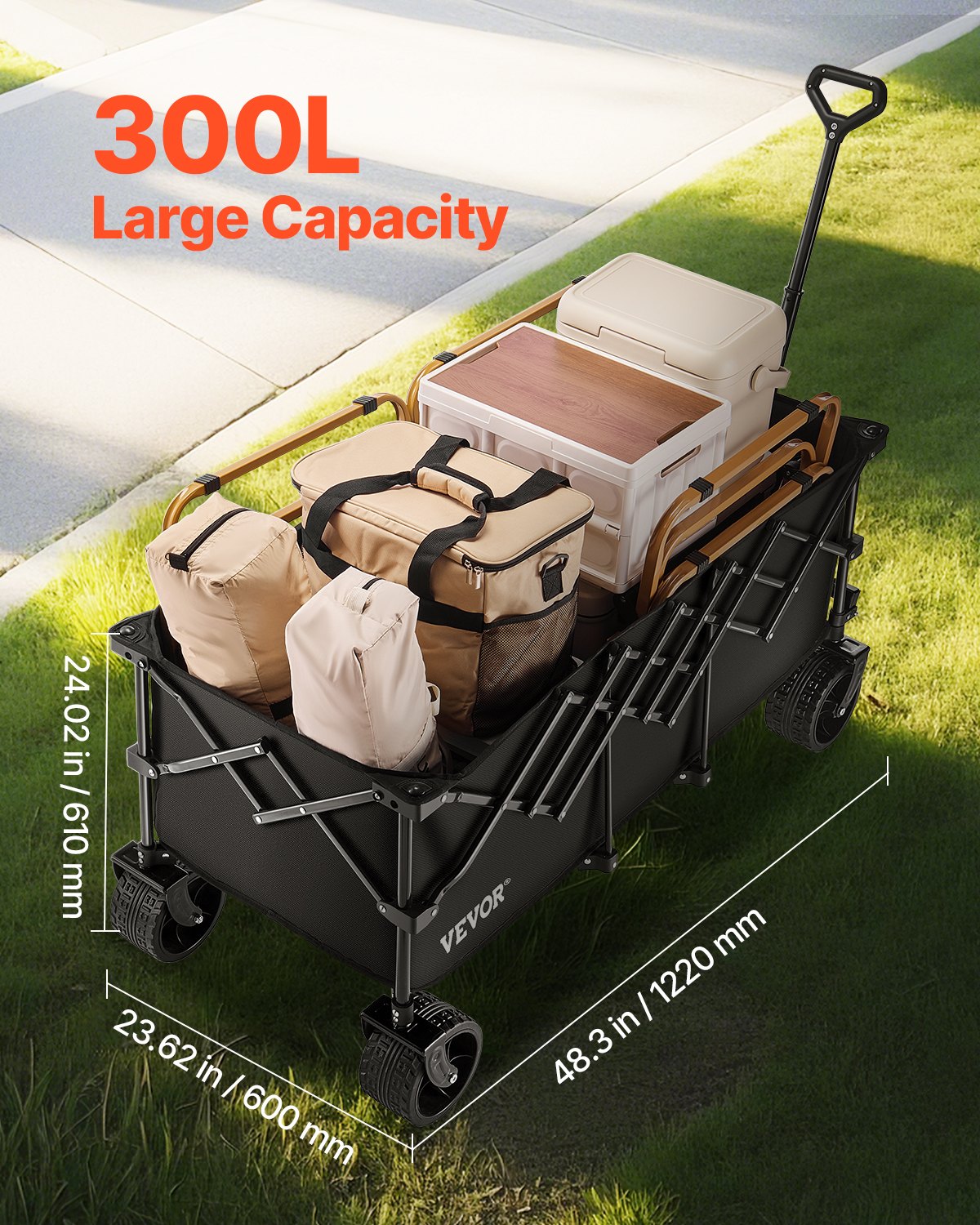 Extended Folding Carts 300L&amp;450LB Heavy Duty Folding Garden Cart