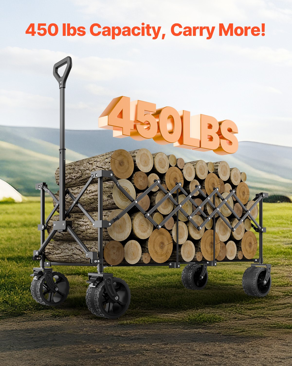 Extended Folding Carts 300L&amp;450LB Heavy Duty Folding Garden Cart