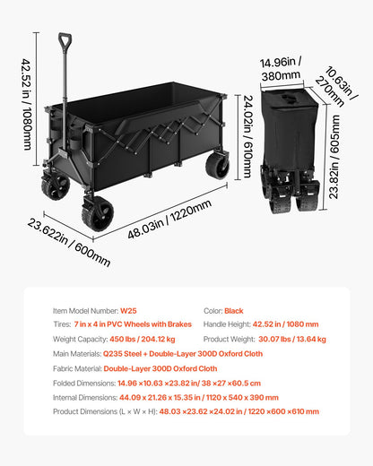 Extended Folding Carts 300L&amp;450LB Heavy Duty Folding Garden Cart