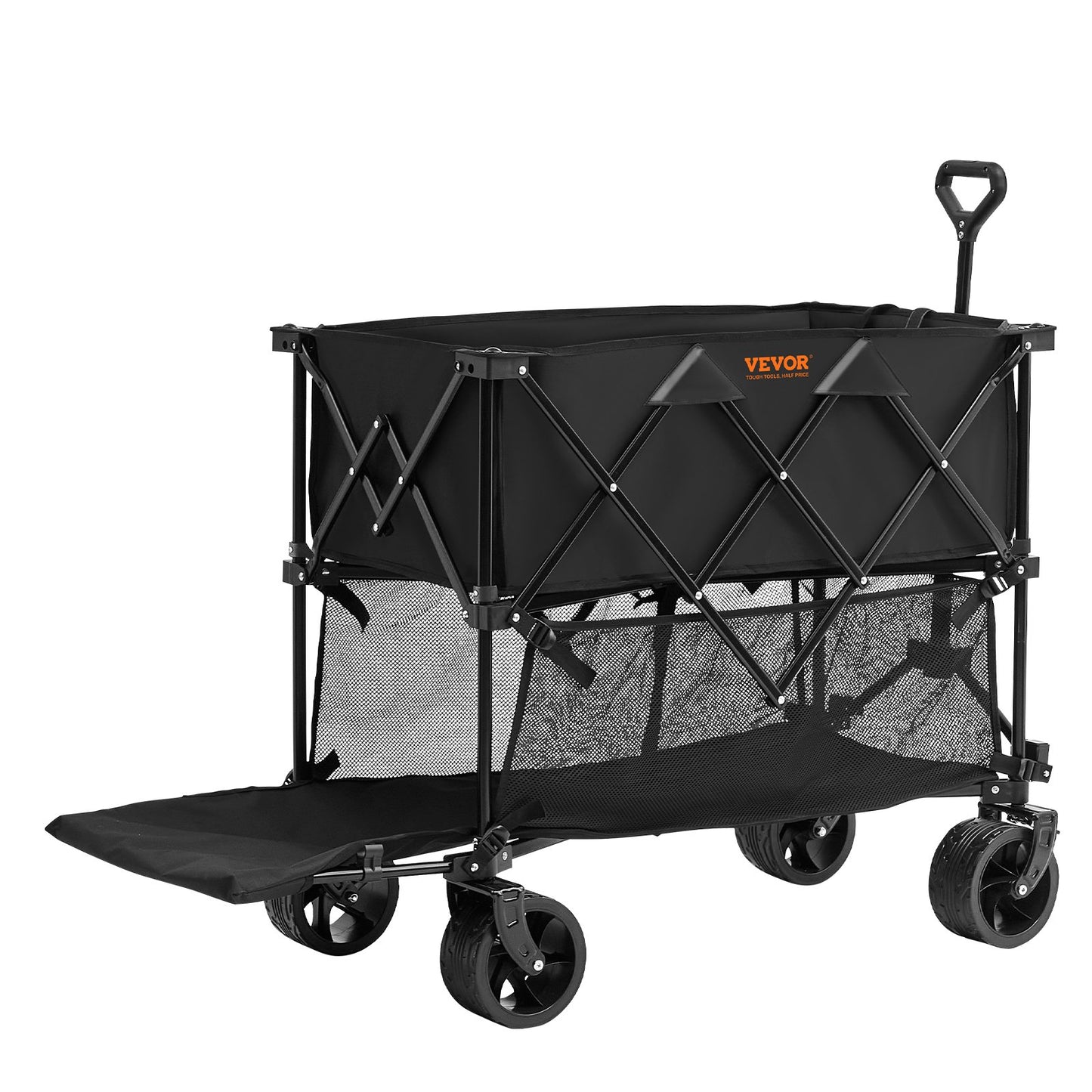 Faltbarer Doppeldeckerwagen, 400 l, faltbarer Wagen mit All-Terrain-Rädern, robuster, faltbarer Wagen mit 350 lbs Tragkraft für Camping, Einkaufen, Garten, 52" extra lange Verlängerung