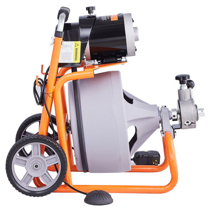Sewer cleaning machine 75FT x 3/8 inch automatic feeding with wheels and 8 cutters