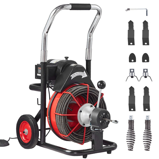 Drain Cleaning Machine Electric Drain Auger 100FT x 3/8 In Auto Feed