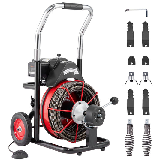 Drain Cleaning Machine Electric Drain Auger 100FT x 1/2 In Auto Feed