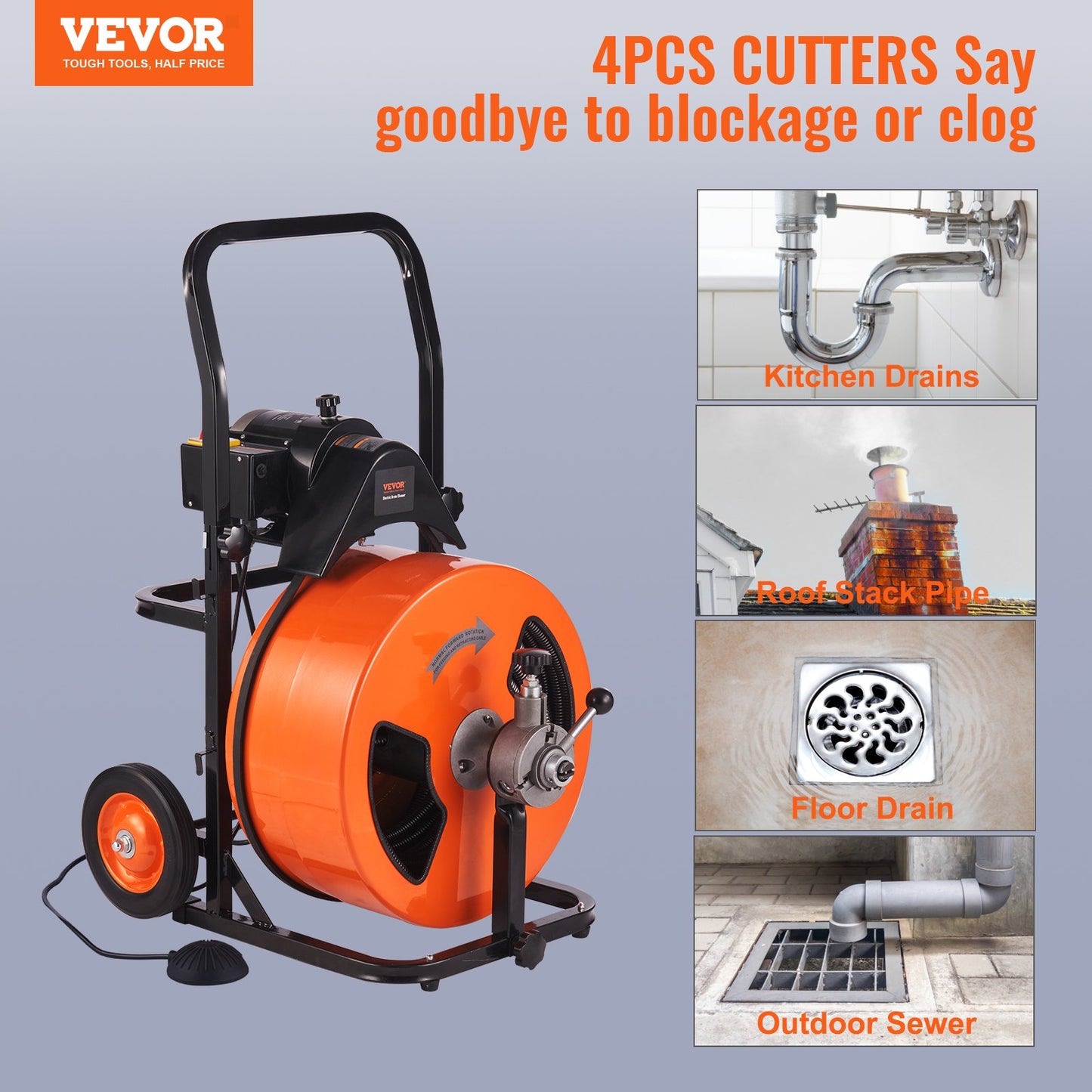 Drain Cleaning Machine Electric Drain Auger 100 FT x 3/4In Automation