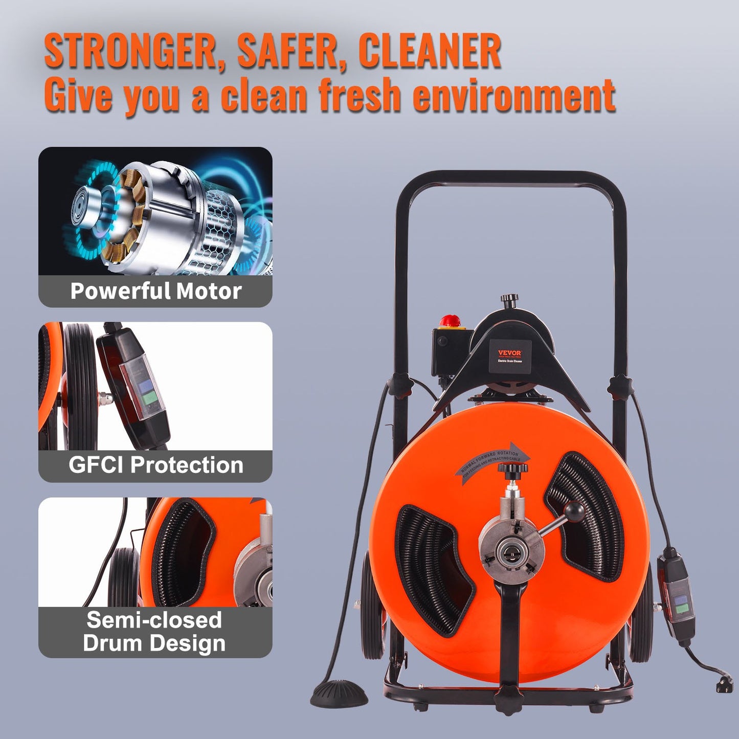 Drain Cleaning Machine Electric Drain Auger 100 FT x 3/4In Automation