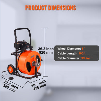 Drain Cleaning Machine Electric Drain Auger 100 FT x 3/4In Automation