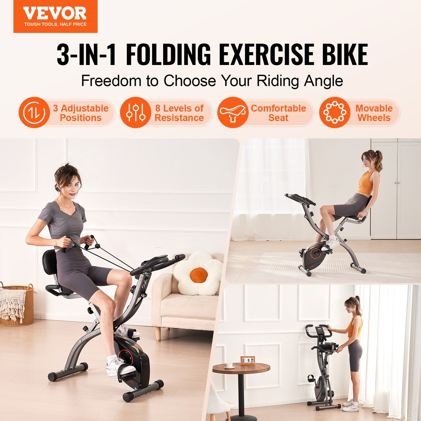 Folding Exercise Bike Fitness Stationary Bike Upright Indoor Bike