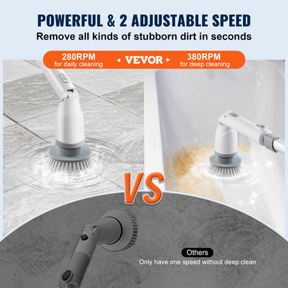 Electric Spin Scrubber, sladdlös rengöringsborste med 2 justerbara hastigheter och utdragbart långt handtag, 1,5H Runtime Power Shower Scrubber med 4 utbytbara borsthuvuden för badrum, badkar, kakel