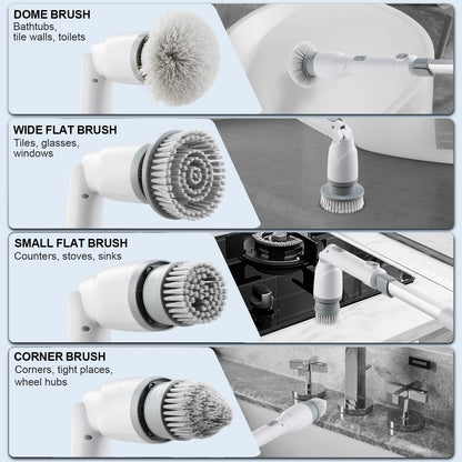 Electric Spin Scrubber, sladdlös rengöringsborste med 2 justerbara hastigheter och utdragbart långt handtag, 1,5H Runtime Power Shower Scrubber med 4 utbytbara borsthuvuden för badrum, badkar, kakel