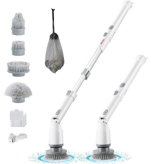 Electric Spin Scrubber, sladdlös rengöringsborste med 2 justerbara hastigheter och utdragbart långt handtag, 1,5H Runtime Power Shower Scrubber med 4 utbytbara borsthuvuden för badrum, badkar, kakel