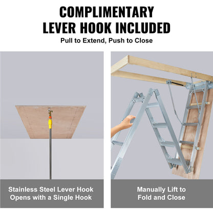 Attic Ladder Foldable, 350 Pound Capacity, 22.5" x 63", Multi-Function Aluminum Extension, Lightweight and Portable, Fits 9.5'-12' Ceiling Heights, Convenient Access to Your Attic Standard