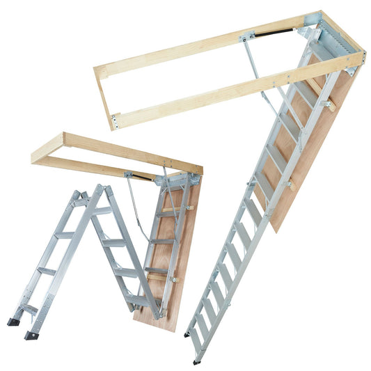 Attic Ladder Foldable, 350 Pound Capacity, 22.5" x 63", Multi-Function Aluminum Extension, Lightweight and Portable, Fits 9.5'-12' Ceiling Heights, Convenient Access to Your Attic Standard