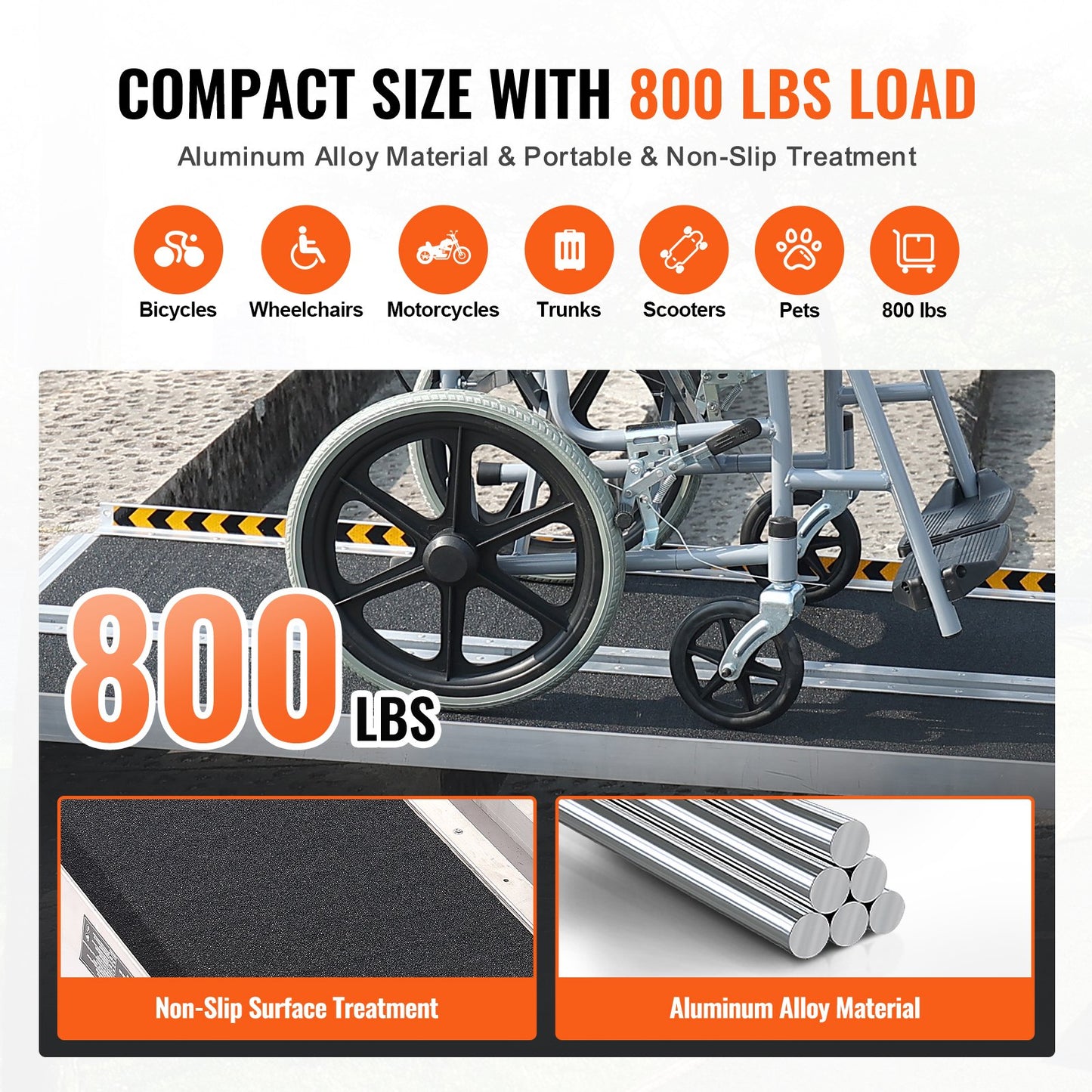 Bärbar Rullstolsramp, 10 fot 800 lbs Kapacitet, Halkfri fällbar tröskelramp i aluminium, hopfällbar Mobility Scooter Ramp Rullstolsramp, Handikappramp för hemtrappor, trappor, dörröppningar, trottoarkanter