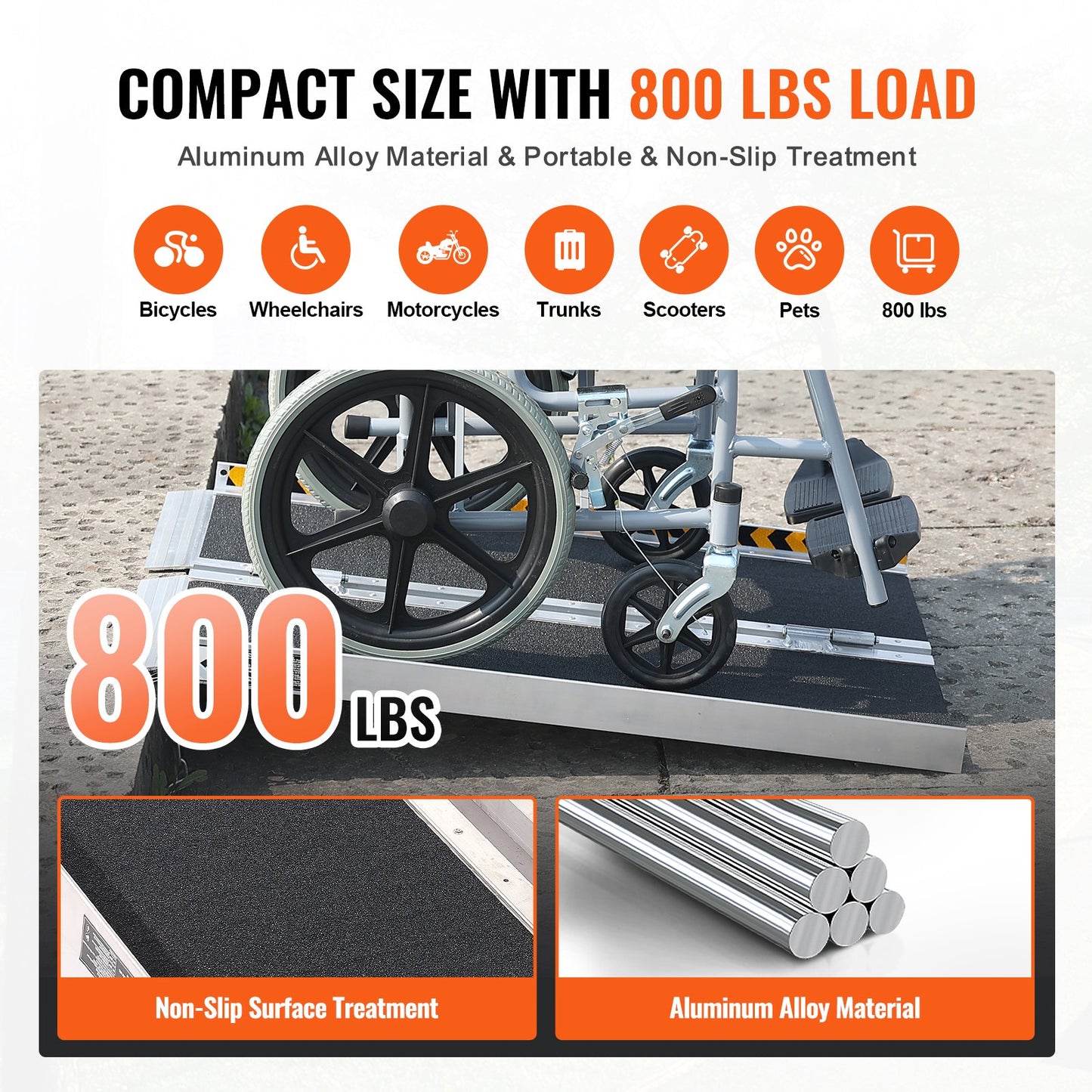 Tragbare Rollstuhlrampe, 2 Fuß, 800 lbs Tragkraft, rutschfeste, faltbare Schwellenrampe aus Aluminium, faltbare Rampe für Mobilitätsroller, Rollstuhlrampe, Behindertenrampe für Haustreppen, Treppen, Türen, Bordsteine