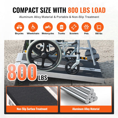 Tragbare Rollstuhlrampe, 2 Fuß, 800 lbs Tragkraft, rutschfeste, faltbare Schwellenrampe aus Aluminium, faltbare Rampe für Mobilitätsroller, Rollstuhlrampe, Behindertenrampe für Haustreppen, Treppen, Türen, Bordsteine