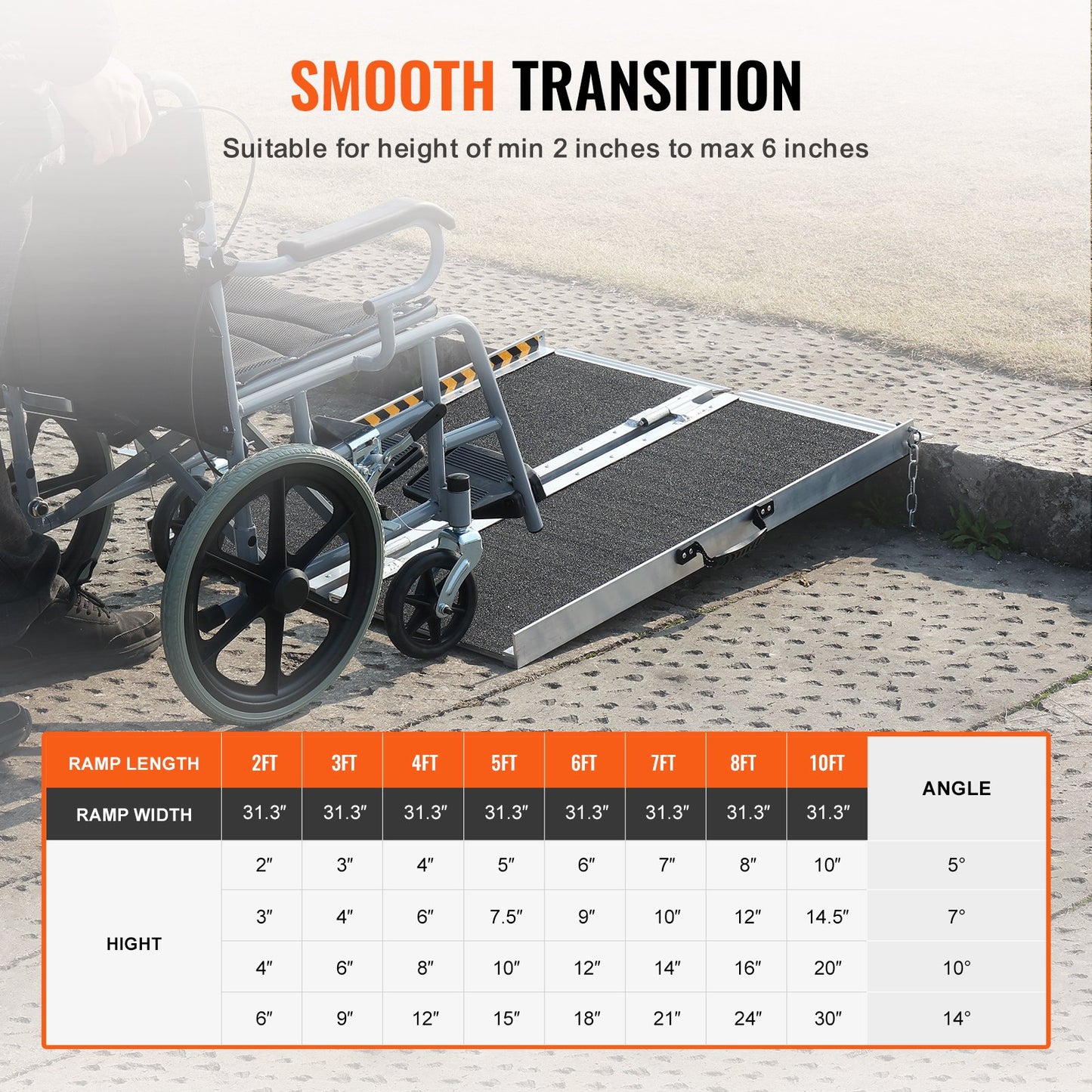Tragbare Rollstuhlrampe, 2 Fuß, 800 lbs Tragkraft, rutschfeste, faltbare Schwellenrampe aus Aluminium, faltbare Rampe für Mobilitätsroller, Rollstuhlrampe, Behindertenrampe für Haustreppen, Treppen, Türen, Bordsteine