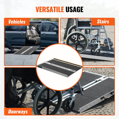 Tragbare Rollstuhlrampe, 2 Fuß, 800 lbs Tragkraft, rutschfeste, faltbare Schwellenrampe aus Aluminium, faltbare Rampe für Mobilitätsroller, Rollstuhlrampe, Behindertenrampe für Haustreppen, Treppen, Türen, Bordsteine