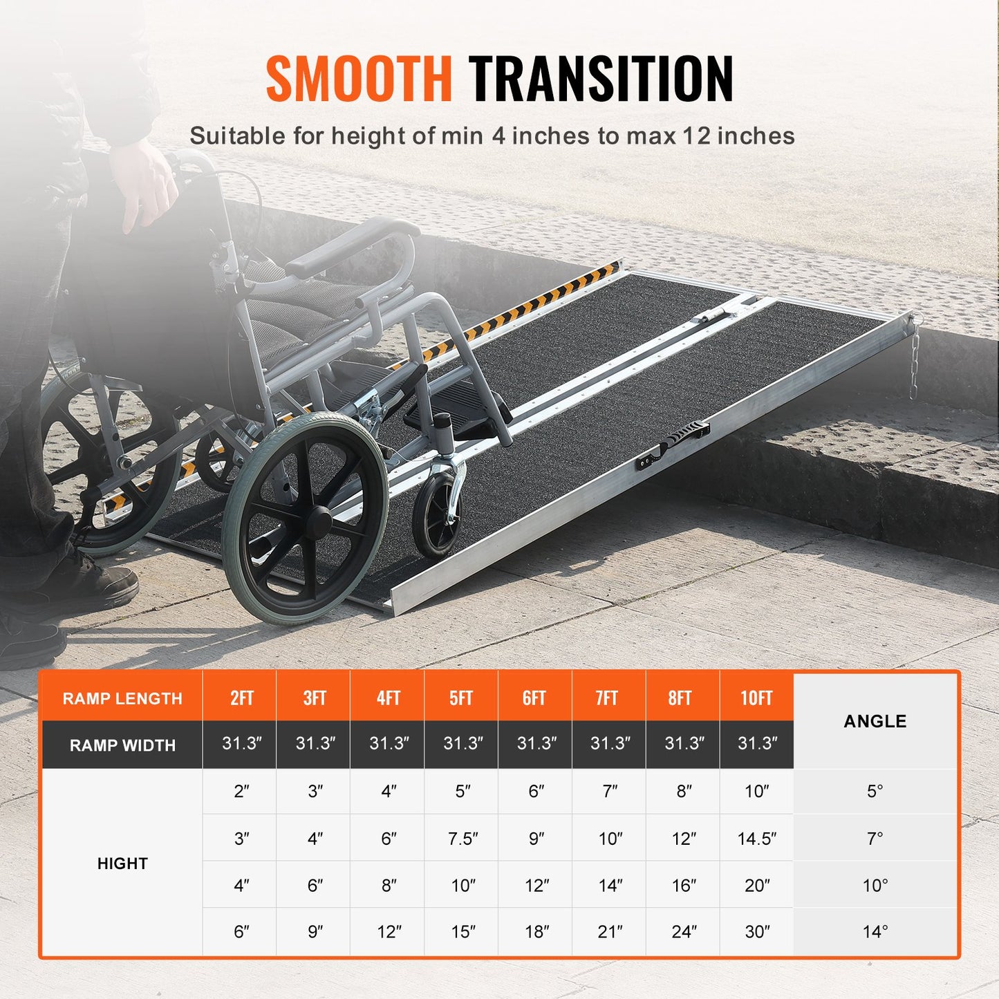 Portable Wheelchair Ramp, 4 ft 800 lbs Capacity, Non-Slip Folding Aluminum Threshold Ramp, Foldable Mobility Scooter Ramp Wheelchair Ramp, Handicap Ramp for Home Stairs, Stairs, Doorways, Curbs