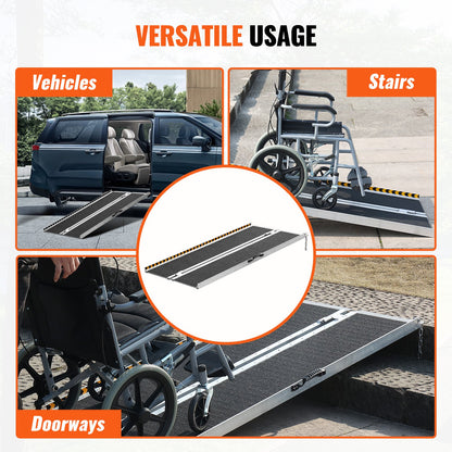 Portable Wheelchair Ramp, 4 ft 800 lbs Capacity, Non-Slip Folding Aluminum Threshold Ramp, Foldable Mobility Scooter Ramp Wheelchair Ramp, Handicap Ramp for Home Stairs, Stairs, Doorways, Curbs