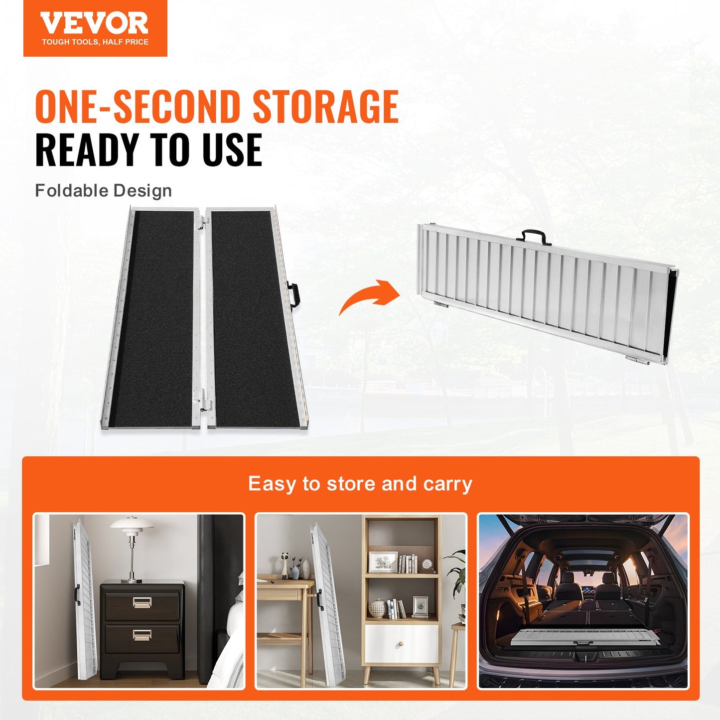 Bärbar Rullstolsramp, 5 fot 800 lbs Kapacitet, Halkfri fällbar tröskelramp av aluminium, hopfällbar Mobility Scooter Ramp Rullstolsramp, Handikappramp för hemtrappor, trappor, dörröppningar, trottoarkanter