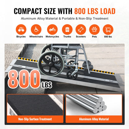 Bärbar Rullstolsramp, 5 fot 800 lbs Kapacitet, Halkfri fällbar tröskelramp av aluminium, hopfällbar Mobility Scooter Ramp Rullstolsramp, Handikappramp för hemtrappor, trappor, dörröppningar, trottoarkanter