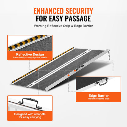 Bärbar Rullstolsramp, 5 fot 800 lbs Kapacitet, Halkfri fällbar tröskelramp av aluminium, hopfällbar Mobility Scooter Ramp Rullstolsramp, Handikappramp för hemtrappor, trappor, dörröppningar, trottoarkanter
