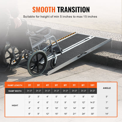 Bärbar Rullstolsramp, 5 fot 800 lbs Kapacitet, Halkfri fällbar tröskelramp av aluminium, hopfällbar Mobility Scooter Ramp Rullstolsramp, Handikappramp för hemtrappor, trappor, dörröppningar, trottoarkanter