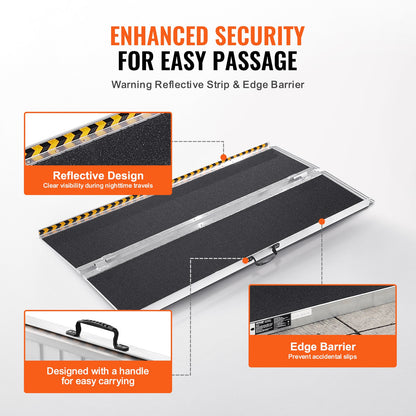 Bärbar Rullstolsramp, 6 fot 800 lbs Kapacitet, Halkfri fällbar tröskelramp av aluminium, hopfällbar Mobility Scooter Ramp Rullstolsramp, Handikappramp för hemtrappor, trappor, dörröppningar, trottoarkanter
