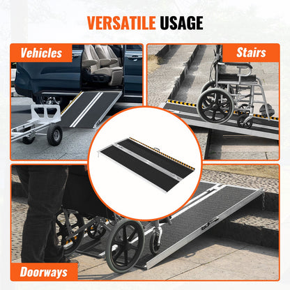 Bärbar Rullstolsramp, 6 fot 800 lbs Kapacitet, Halkfri fällbar tröskelramp av aluminium, hopfällbar Mobility Scooter Ramp Rullstolsramp, Handikappramp för hemtrappor, trappor, dörröppningar, trottoarkanter
