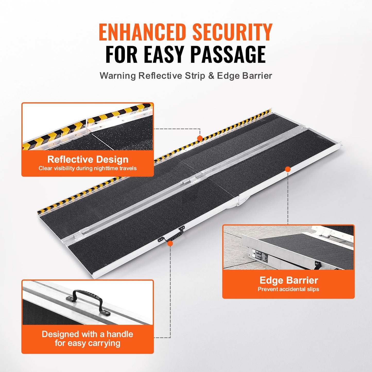 Tragbare Rollstuhlrampe, 2,13 m, 360 kg Tragkraft, rutschfeste, klappbare Schwellenrampe aus Aluminium, faltbare Rampe für Mobilitätsroller, Rollstuhlrampe, Behindertenrampe für Haustreppen, Treppen, Türen, Bordsteine