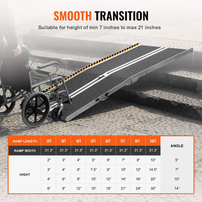 Tragbare Rollstuhlrampe, 2,13 m, 360 kg Tragkraft, rutschfeste, klappbare Schwellenrampe aus Aluminium, faltbare Rampe für Mobilitätsroller, Rollstuhlrampe, Behindertenrampe für Haustreppen, Treppen, Türen, Bordsteine